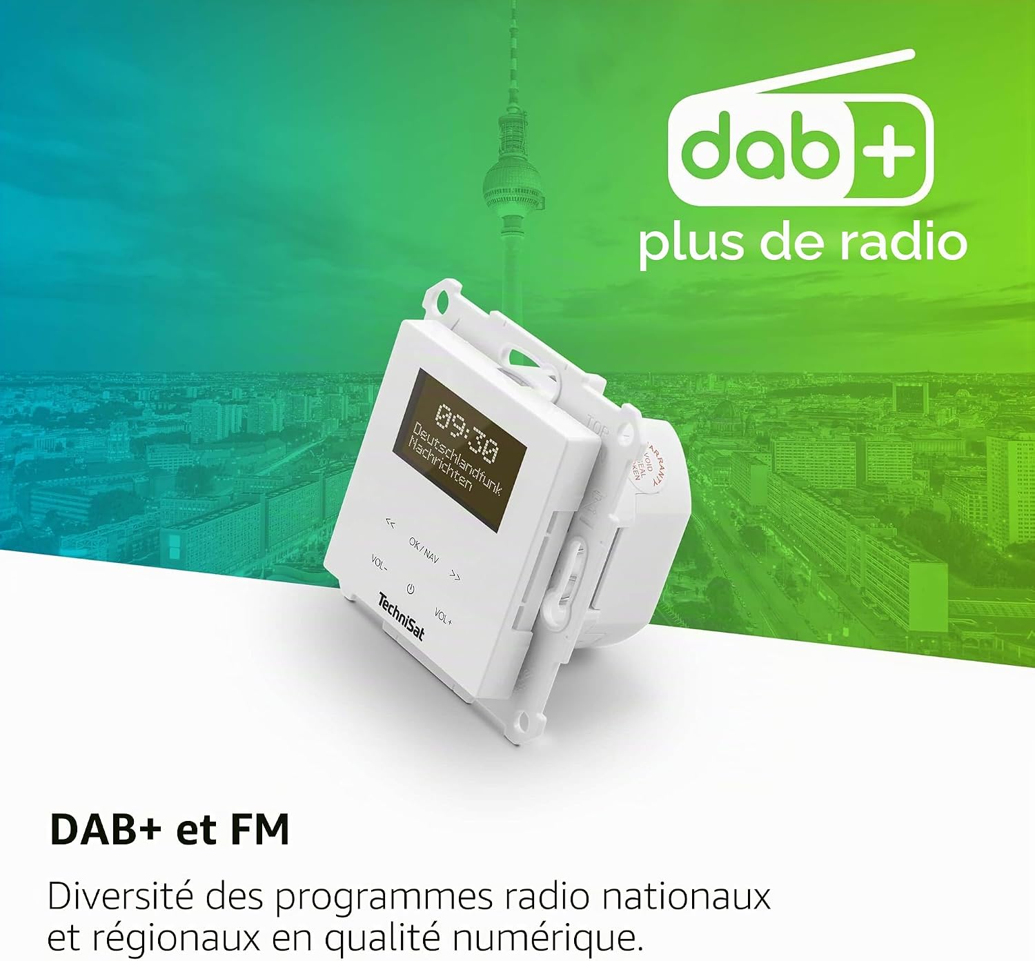 Detalle de TechniSat DIGITRADIO UP 55 – Radio DAB+/FM encastrable, OLED dimmable et Bluetooth, 2 W – montage flexible et design blanc RAL 9016