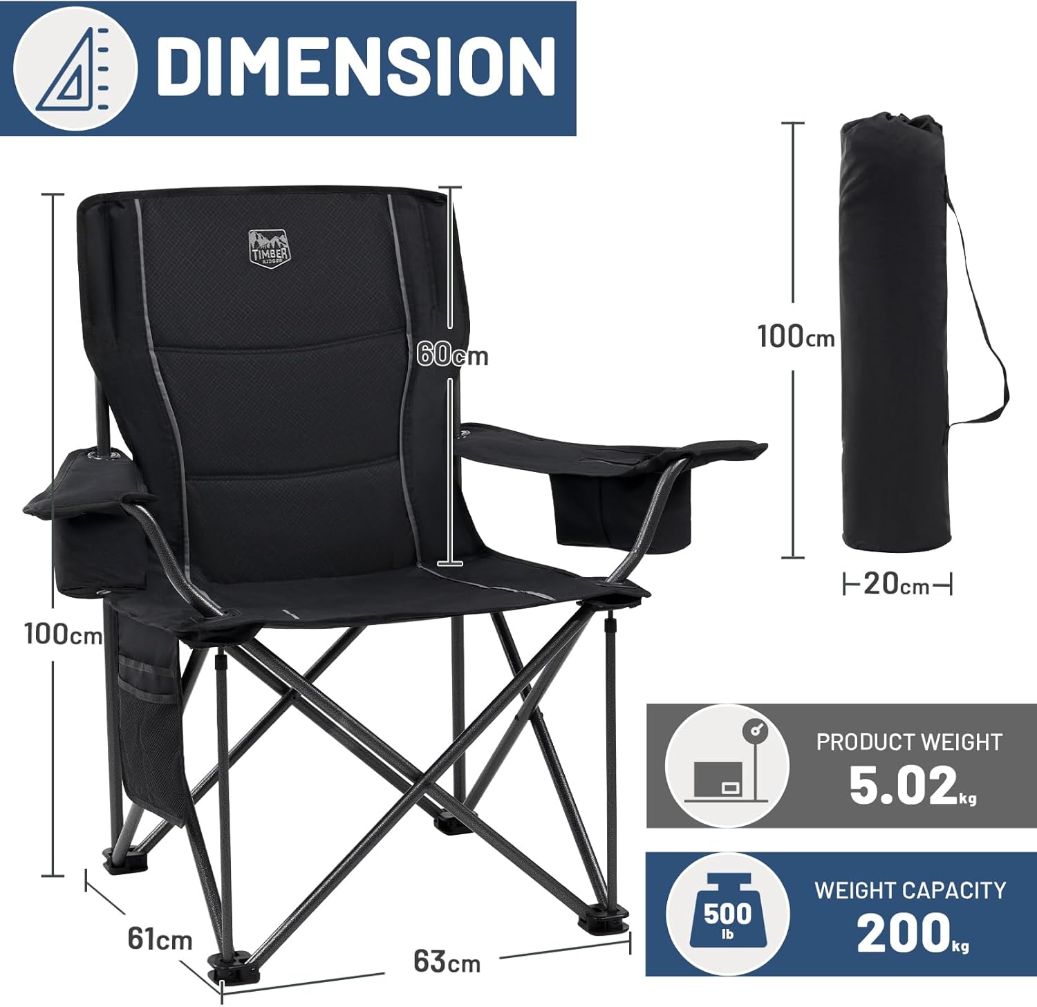 Thumbnail 2 de Timber Ridge Heavy Duty Camping Chair 200kg