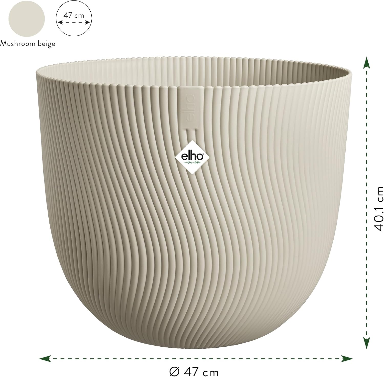 Detalle 2 de elho Sereh Rund 47 – Blumentopf für Innen und Außen, 100% recyceltes Plastik, Ø 47 cm x H 40,1 cm