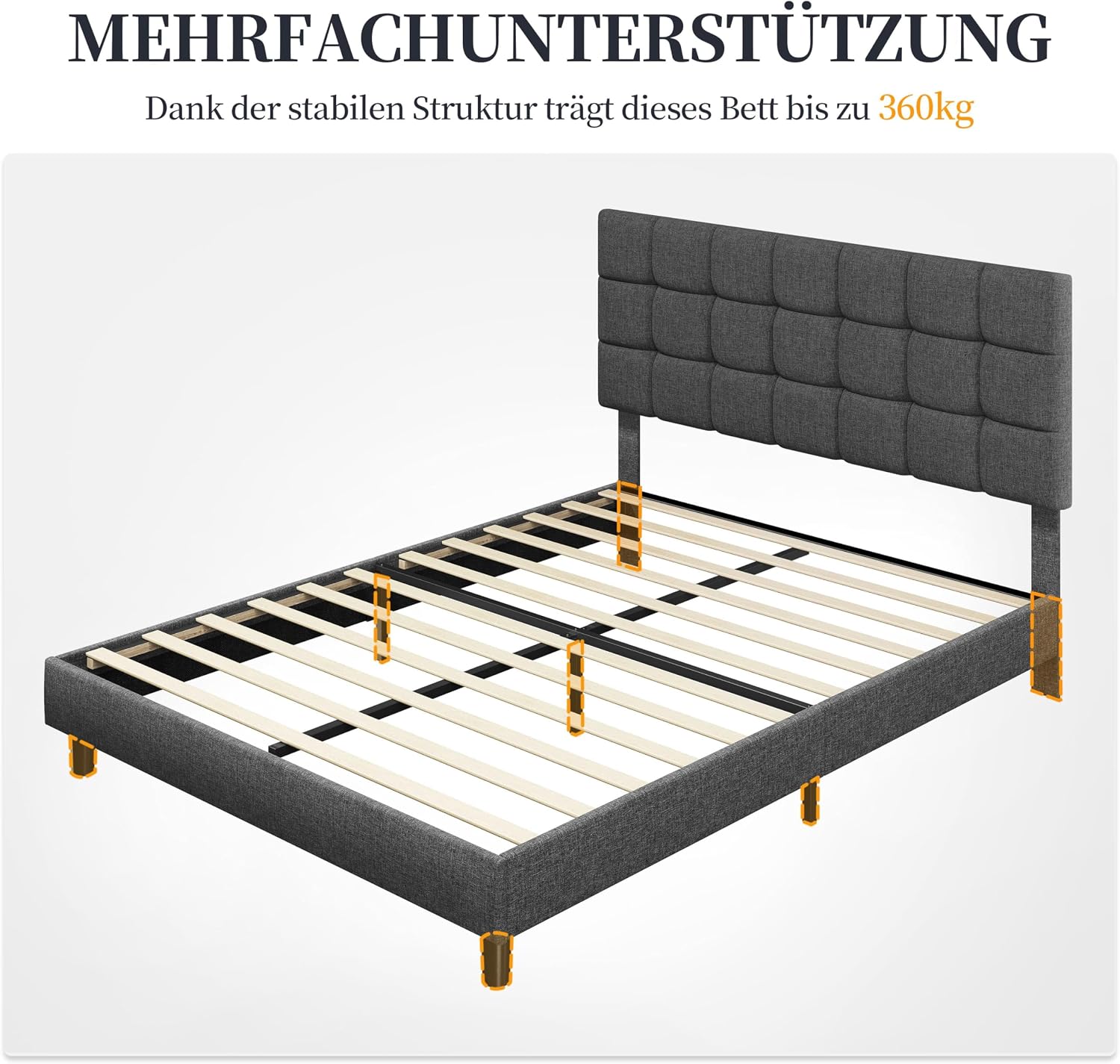 Thumbnail 6 de Yaheetech YA615715140grigio scuro gestoffeerd tweepersoonsbed 140 x 200 cm
