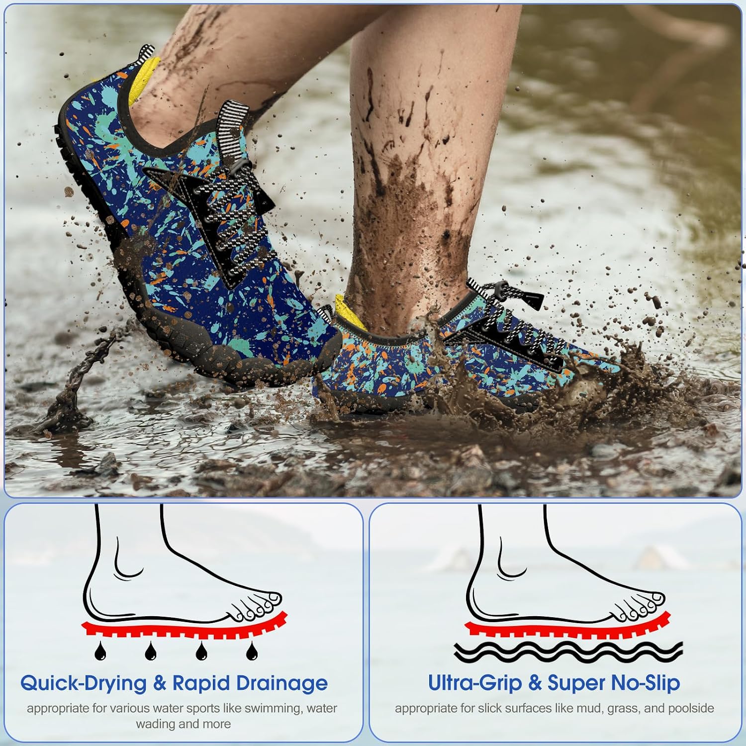 Detalle de Built-in Heel Grips Water Shoes for Kids: All-Terrain Comfort with Wide Toe Box