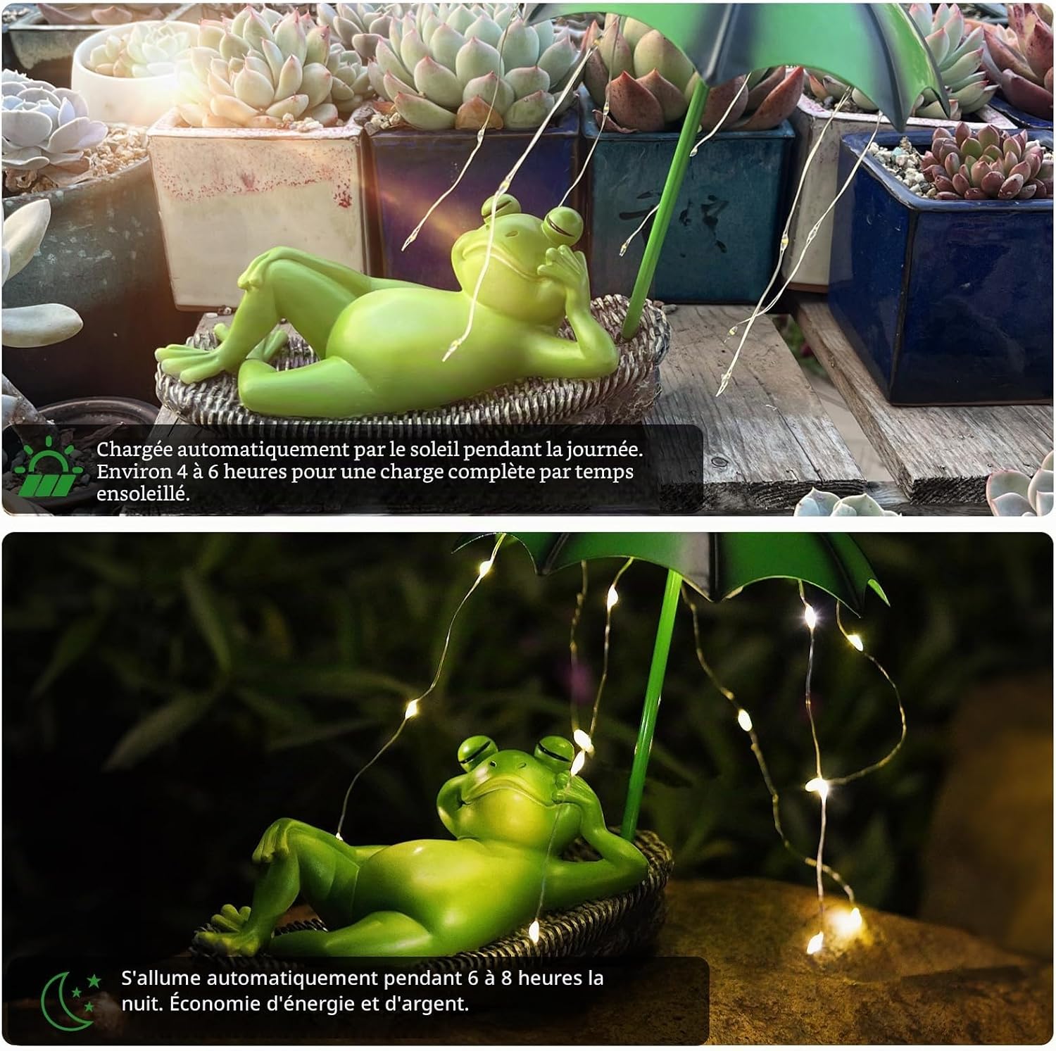 Detalle 2 de Wowlela Solar garden statues, kikkerbeeld op zonne-energie met ledlichtketting