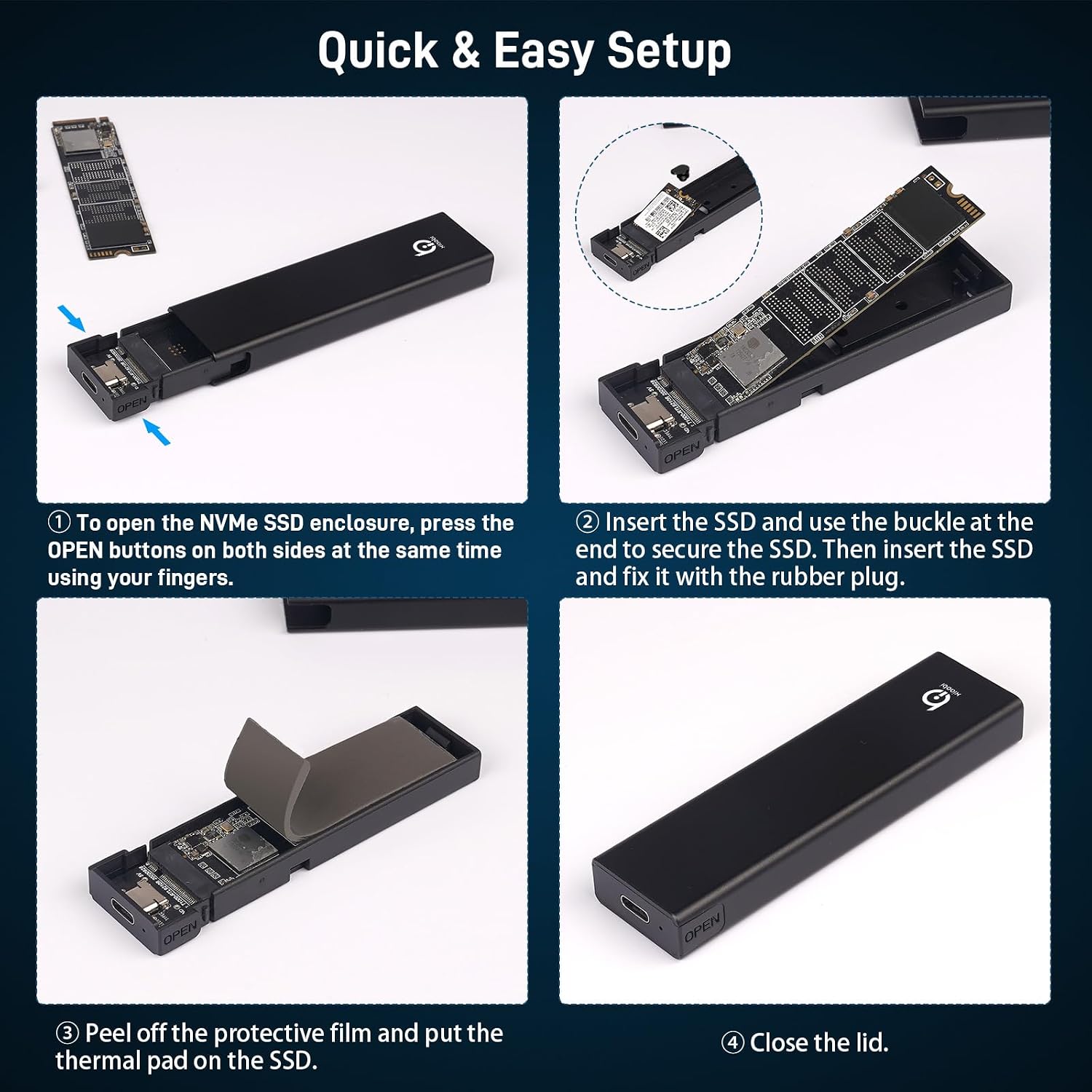 Detalle 2 de Xiaobi M.2 NVMe SSD Gehäuse (USB 3.2 Gen 2, 10 Gbps) für M-Key/B+M Key NVMe, UASP & TRIM