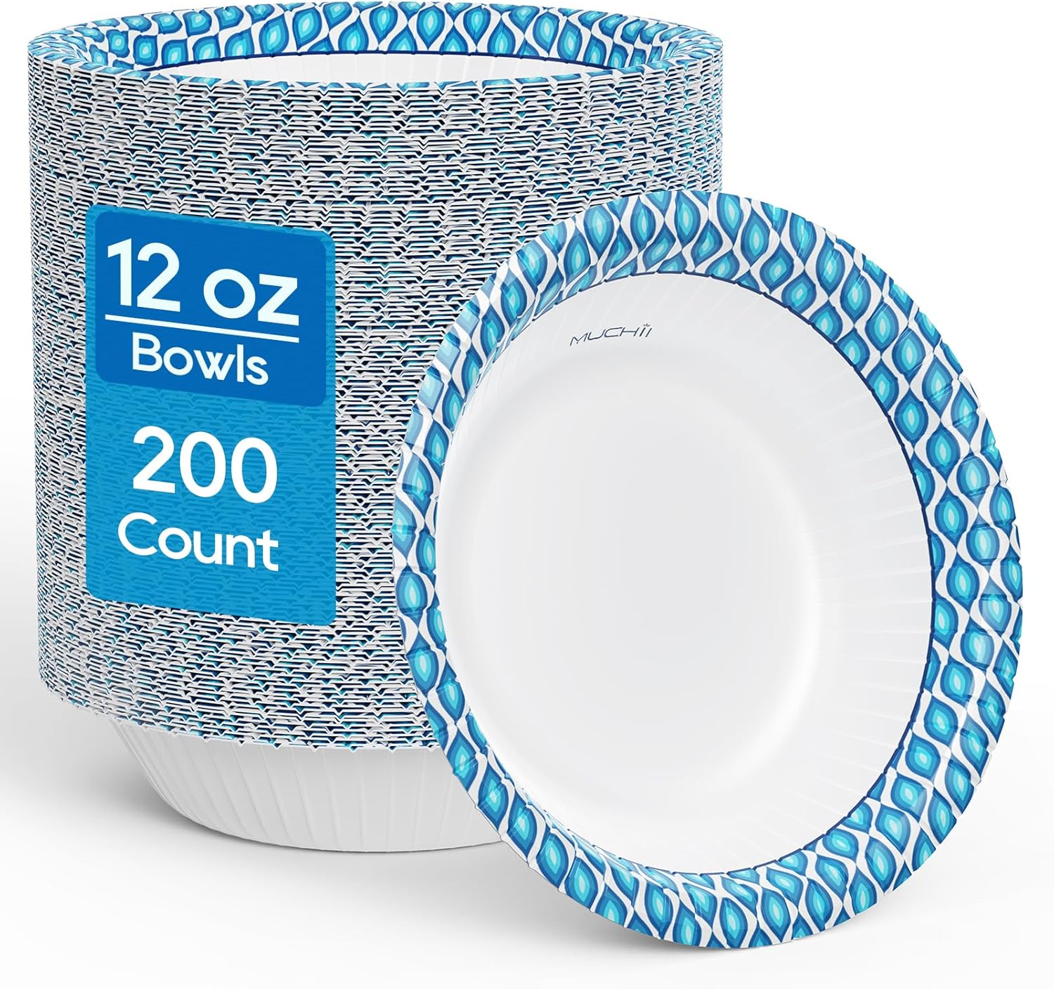 Detalle de MUCHII 12 Oz Paper Bowls — 200 Count, Disposable and Soak-Proof for Everyday Meals
