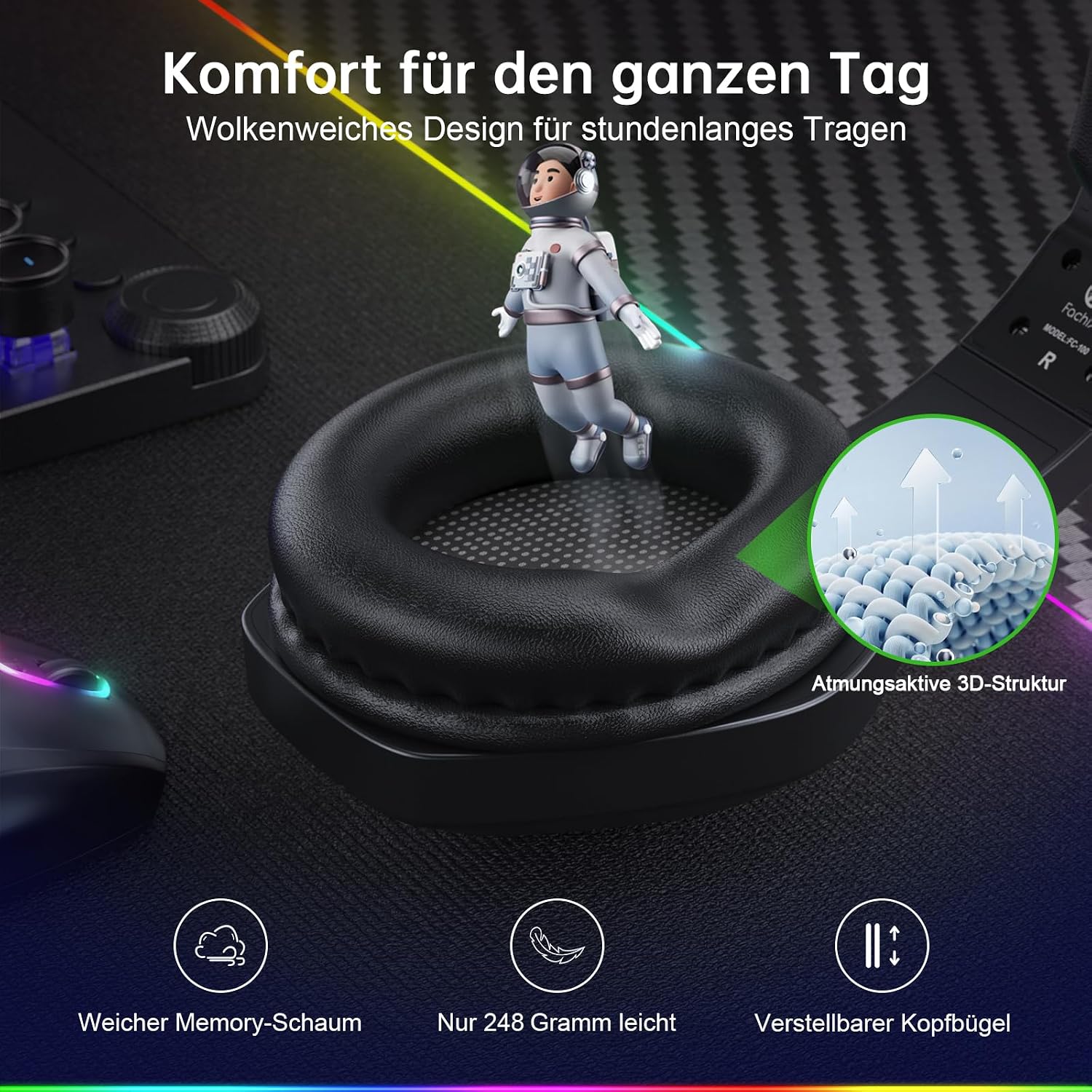 Thumbnail 6 de Fachixy Wireless Gaming Headset – 50 h Akku, 2,4 GHz/ Bluetooth, PS5/PS4/PC/Mac/Switch