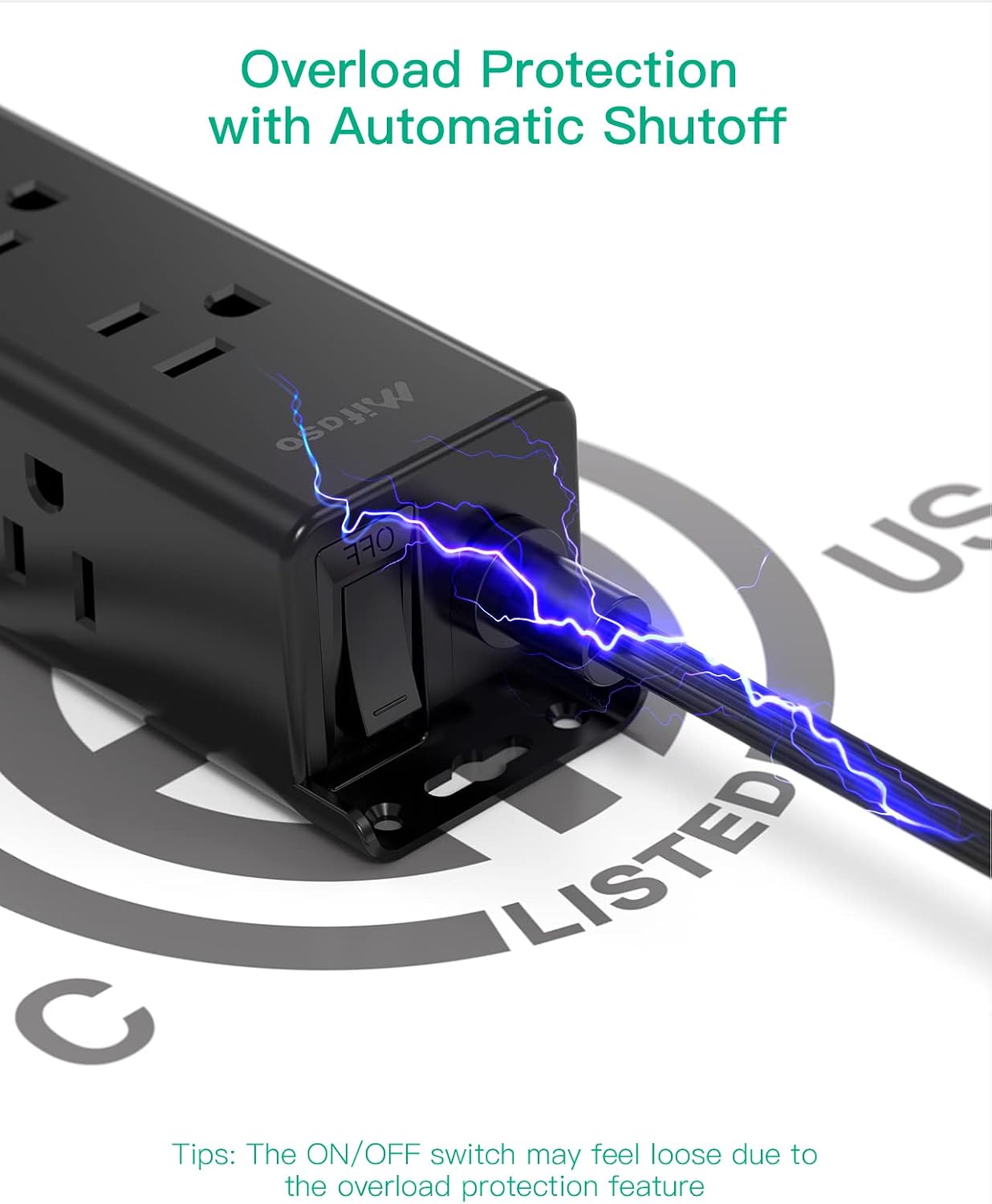 Thumbnail 5 de Mifaso MFS9WACB 12-Outlet Surge Protector, 900-Joule, 5-ft Cord