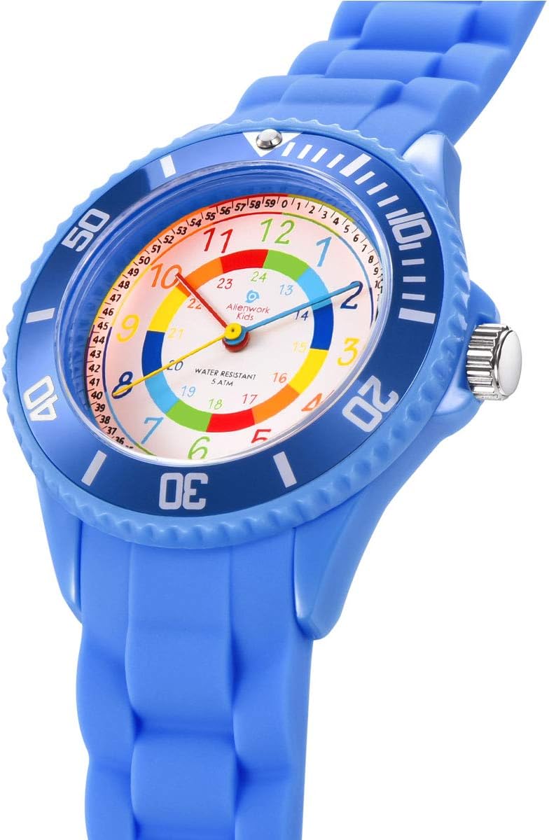 Detalle de Alienwork Kids Orologio di Apprendimento: lettura dell’ora con quadrante colorato e resistenza 5 ATM