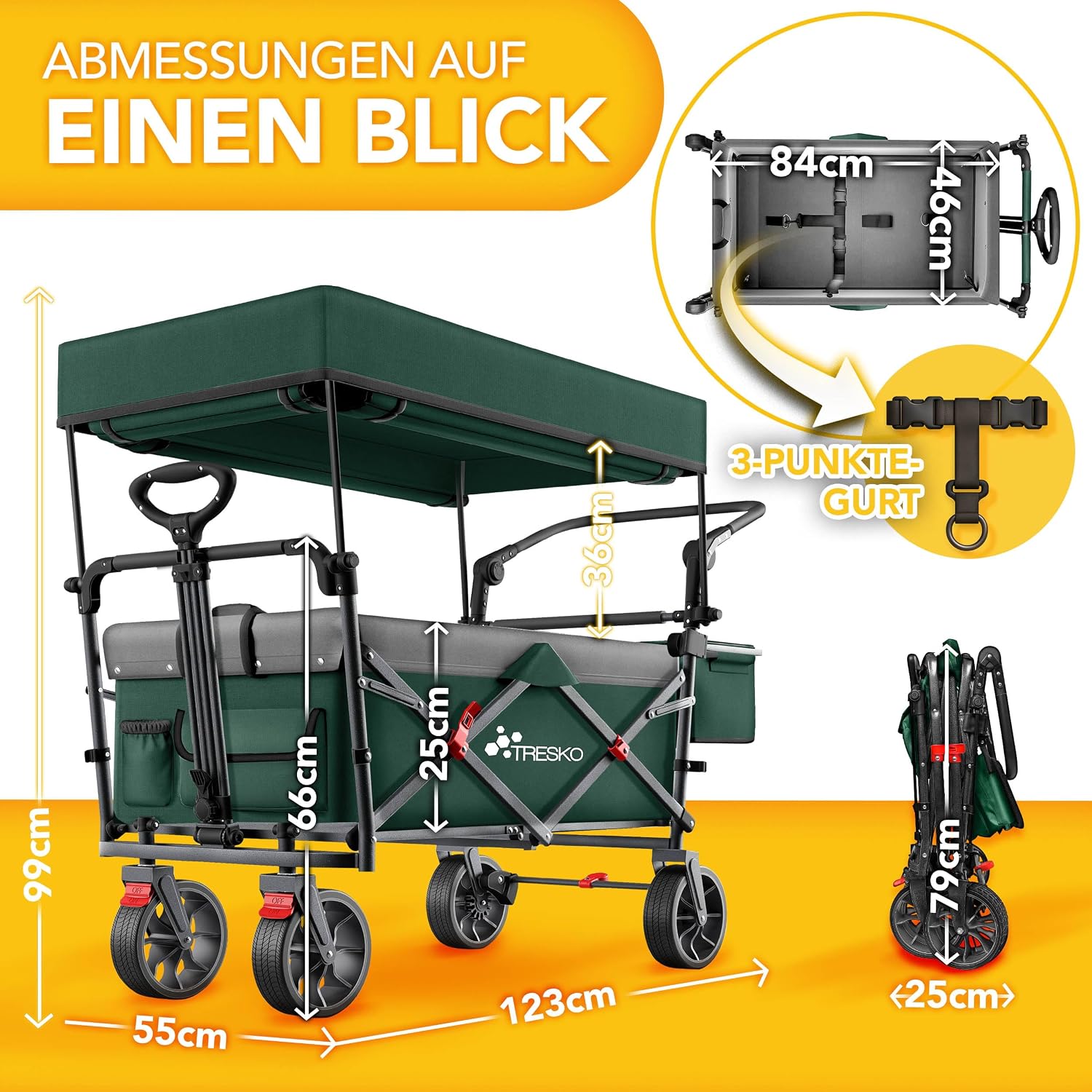 Thumbnail 1 de TRESKO Bollerwagen Faltbar mit Dach 150 kg