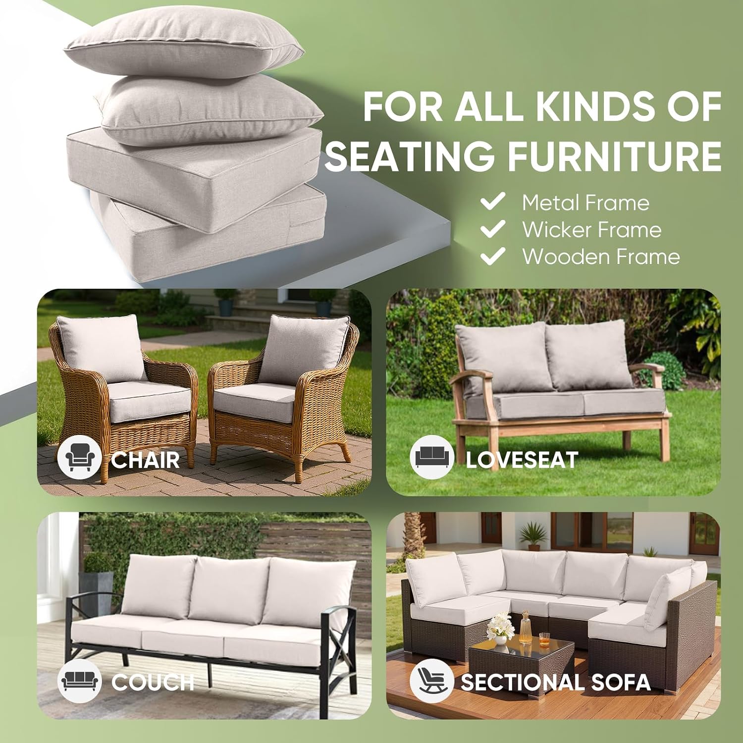 Detalle de Outdoor Chair Cushions 24 x 24-Inch