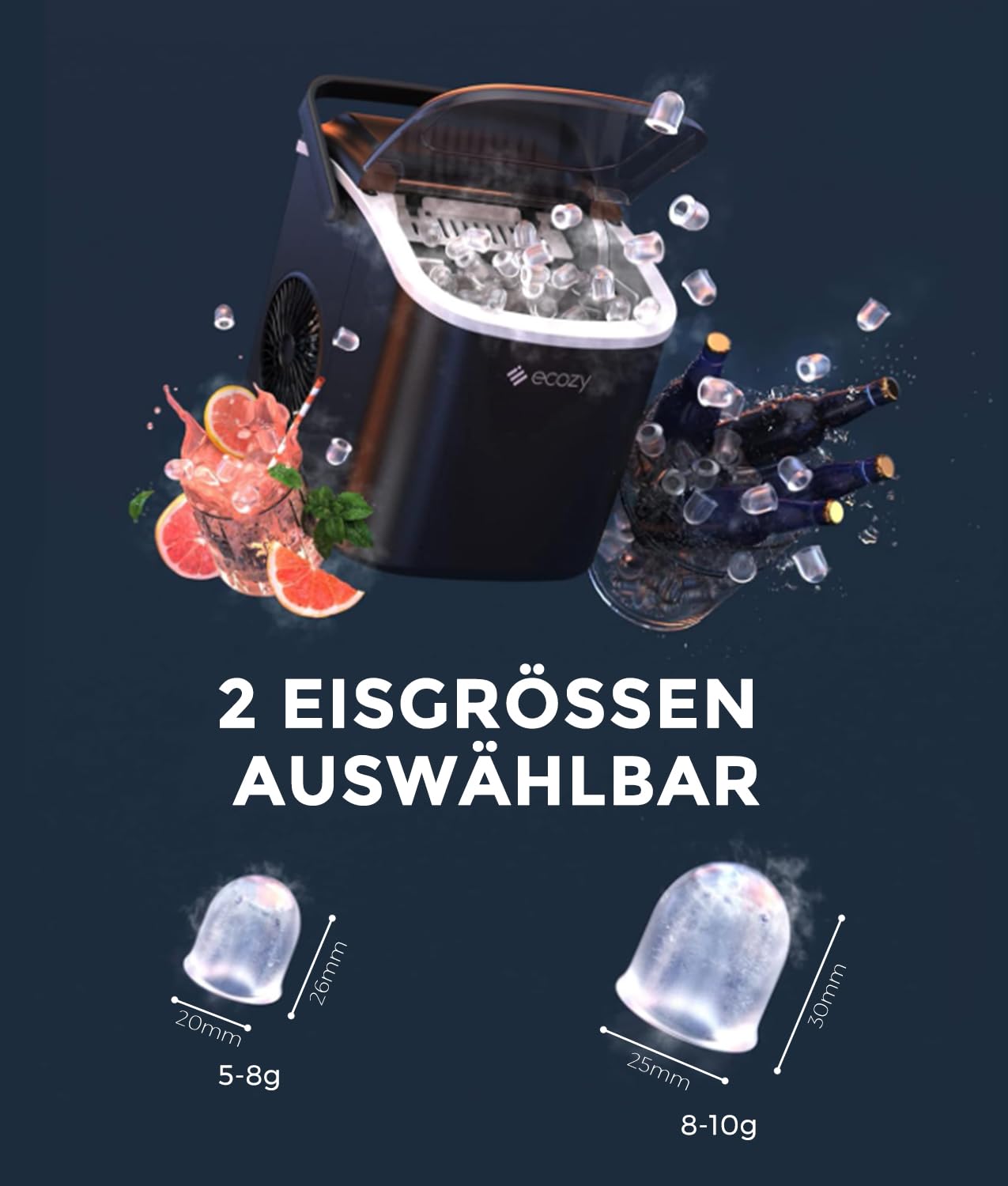 Thumbnail 3 de Ecozy Eiswürfelmaschine Klein – selbstreinigender Ice Maker mit 2 Eisgrößen