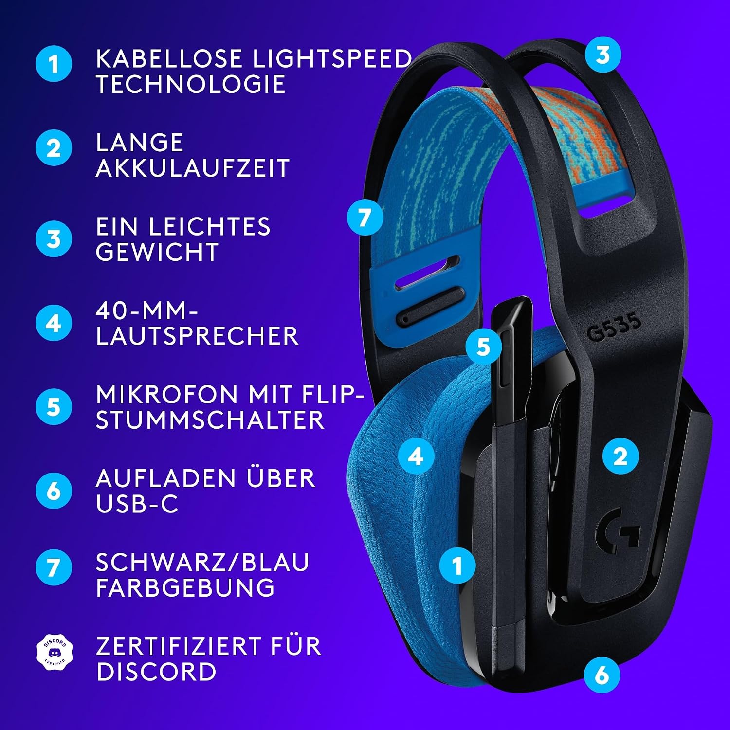 Thumbnail 5 de Logitech G G535 kabelloses Gaming‑Headset 33 Stunden