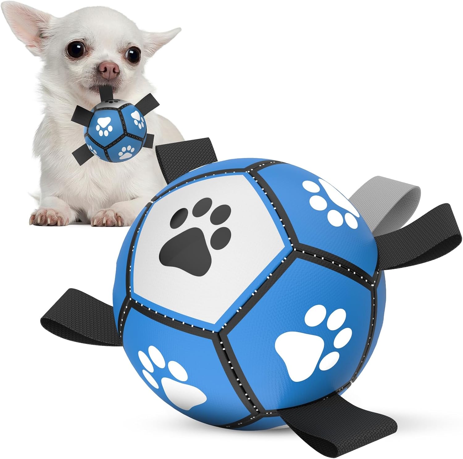 Detalle de HETOO Interactive Dog Football Toys with Webbing – 5 Inch Dog Water Ball for Small to Medium Breeds (Blue/Gray)