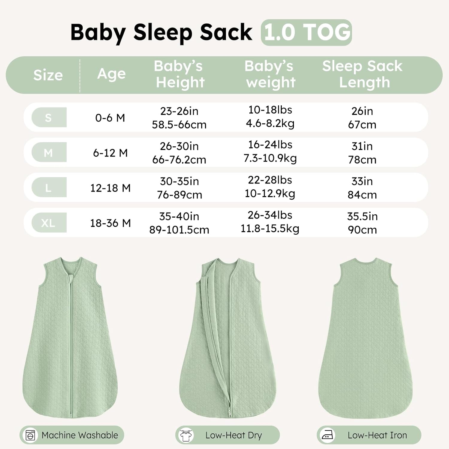 Thumbnail 4 de Unnivoll Baby Sleeping Bag 1.0 Tog for 12-18 Months (Grün) – 100% Cotton, 2-Way Zip, Safe and Dormant Comfort