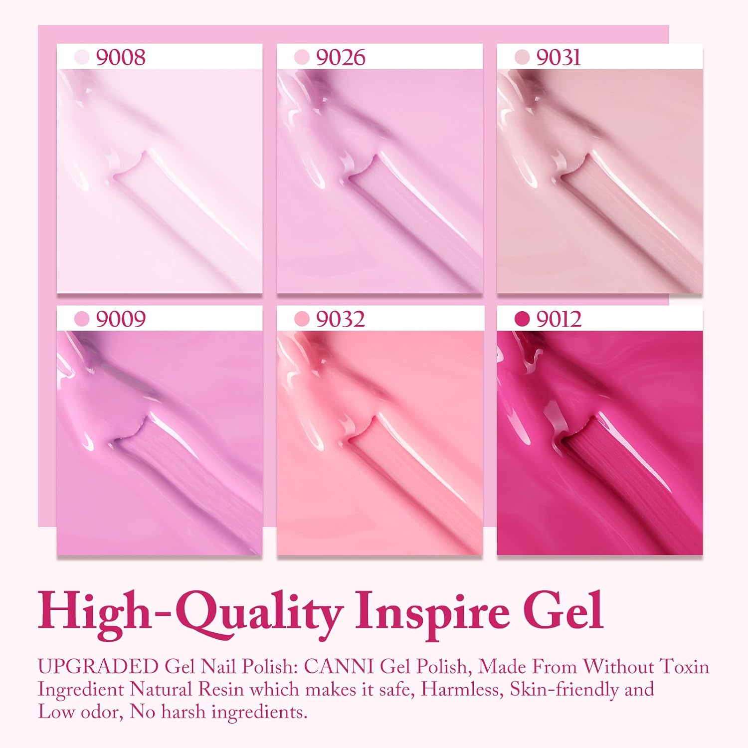 Detalle 2 de CANNI Pink Gel Nail Polish Set (6 Soft Rose & Light Pink Shades) with 3D Crystal Labels