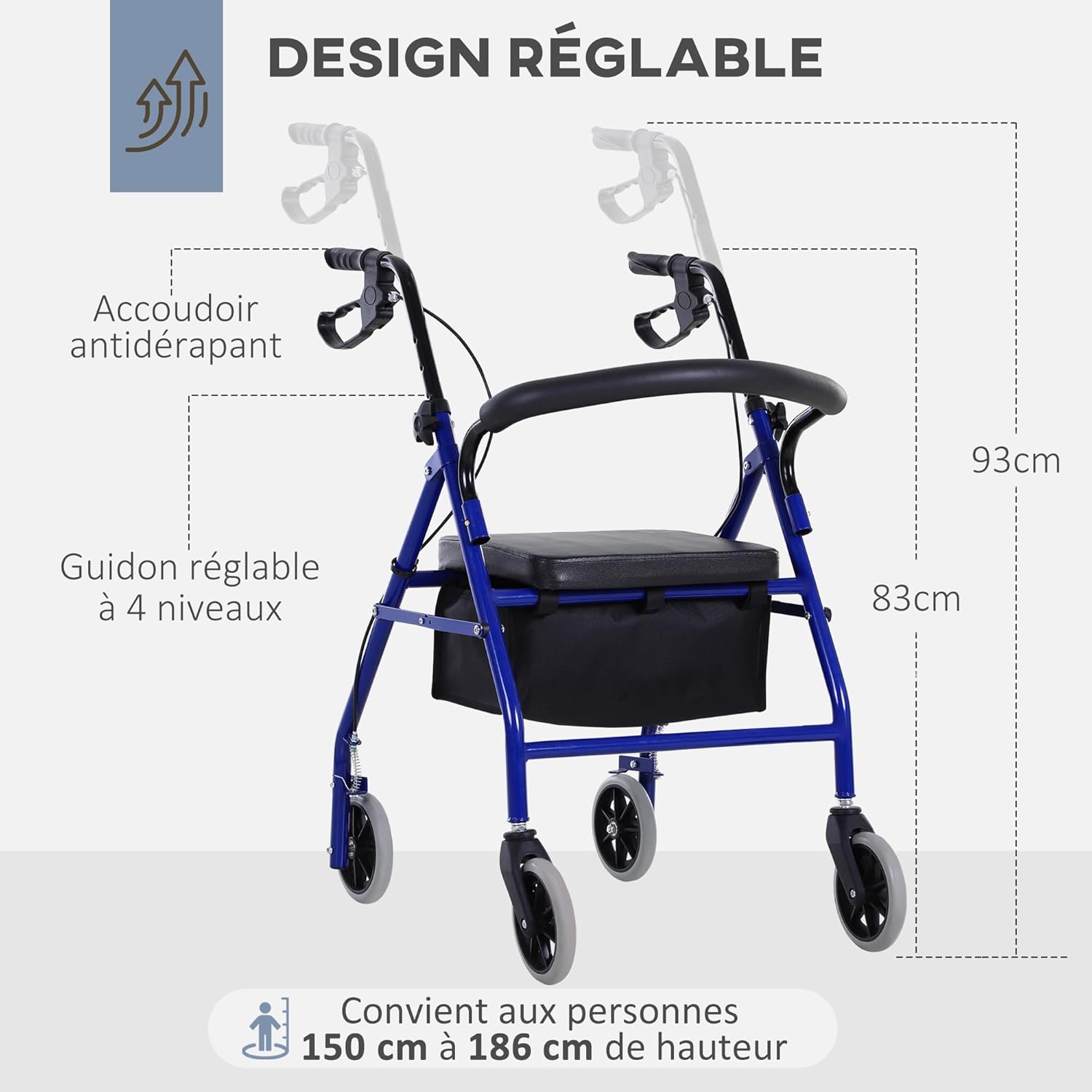 Thumbnail 5 de HOMCOM Déambulateur 4 roues léger