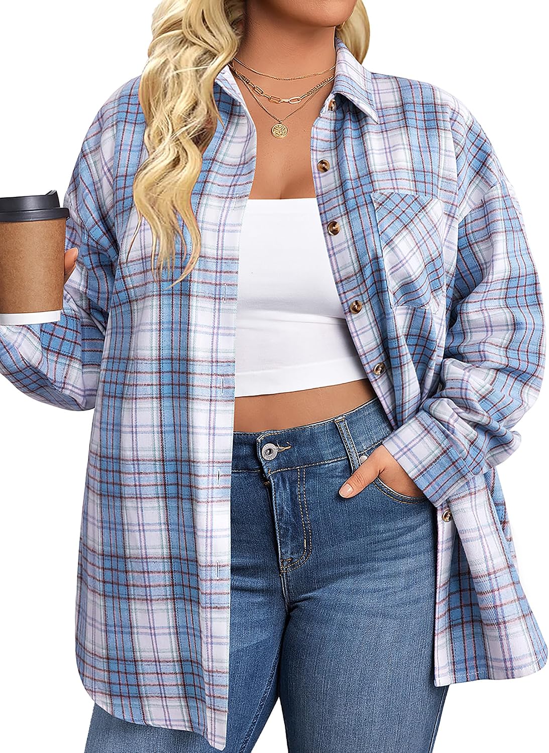 Detalle 1 de IN'VOLAND Women's Plus Size Flannel Shirt