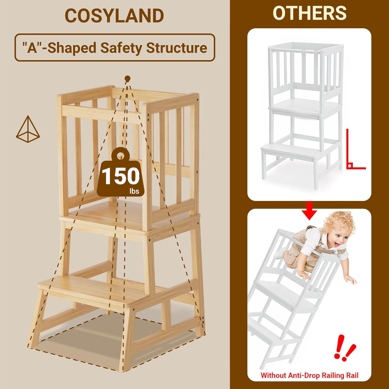 Thumbnail 2 de Cosyland Toddler Kitchen Standing Tower (Natural) – A practical learning helper for 1.5–3 year olds