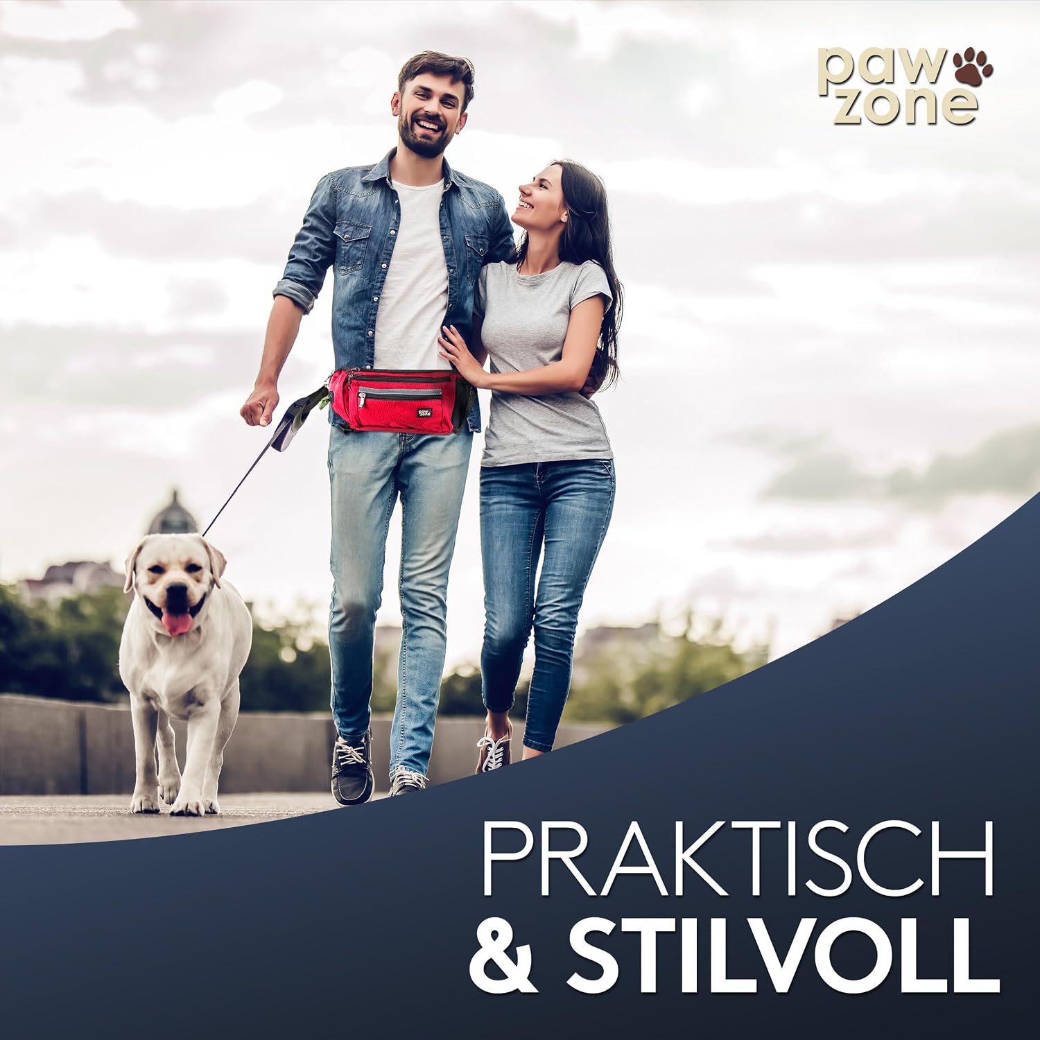 Thumbnail 6 de PAWZONE Leckerlibeutel für Hunde mit Bauchtasche, Reflektorband & Zusatzgurt für Flexileine (Feuerrot)