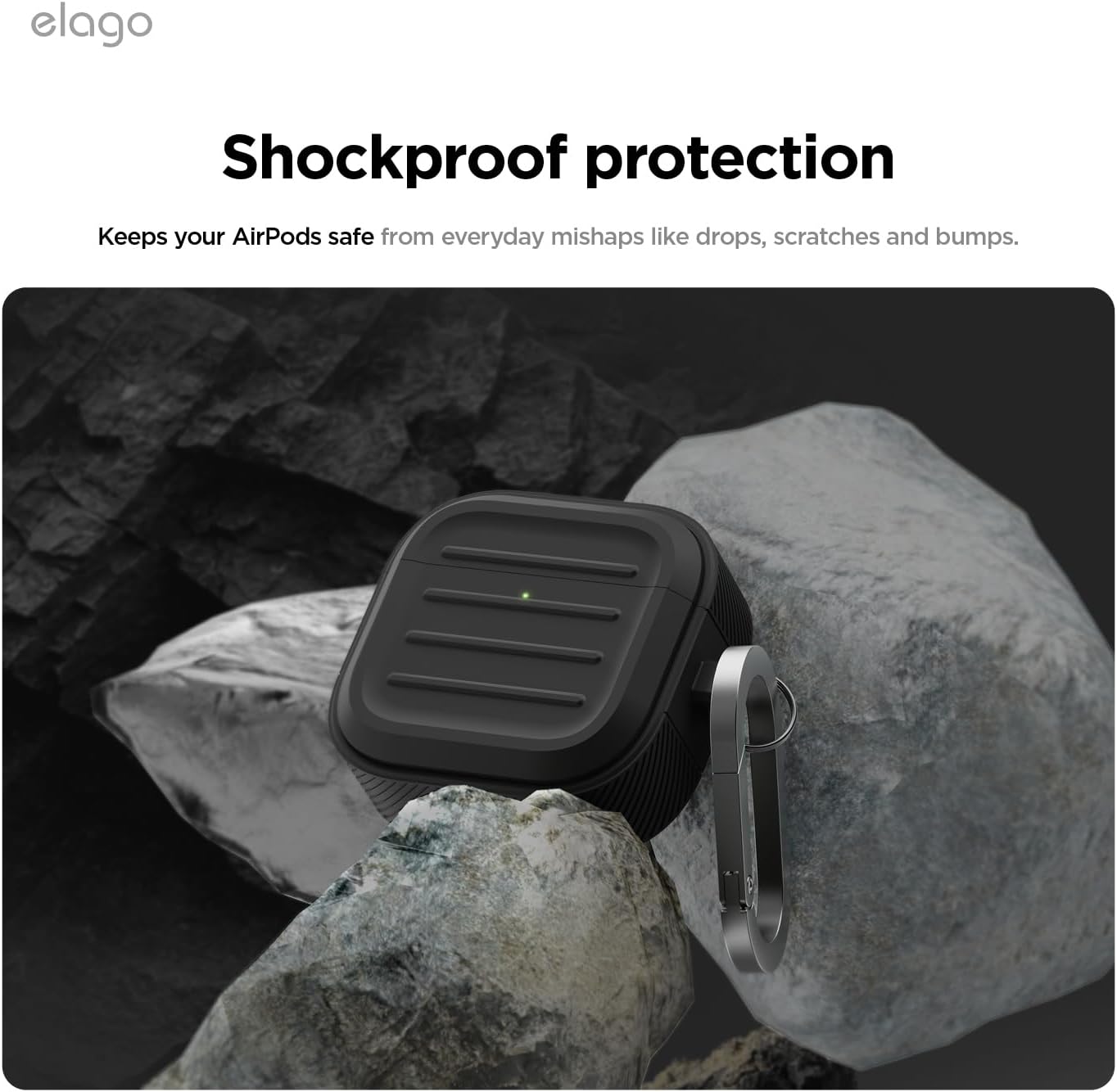 Detalle 2 de elago Coque Armor pour étui AirPods 4 / AirPods 4e (mousqueton inclus, charge sans fil) - Noir