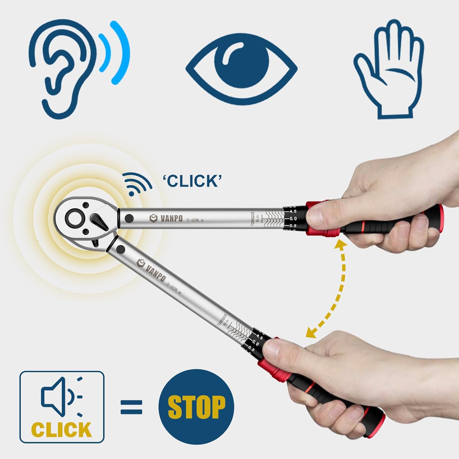 Thumbnail 3 de VANPO Drehmomentschlüssel Set 3/8 Zoll (5–60 Nm) für Fahrrad, Motorrad & Zündkerzenwechsel