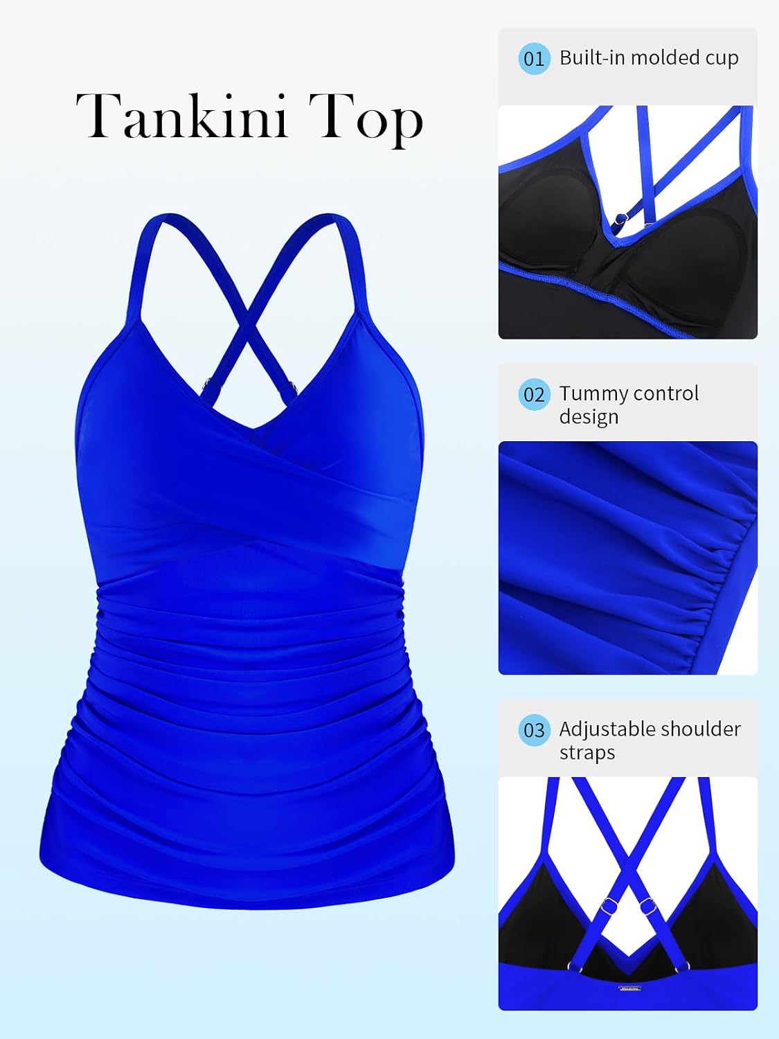 Thumbnail 2 de RELELCIGA Women’s Tankini Top V Neck Ruched Tummy Control Bathing Suit Top