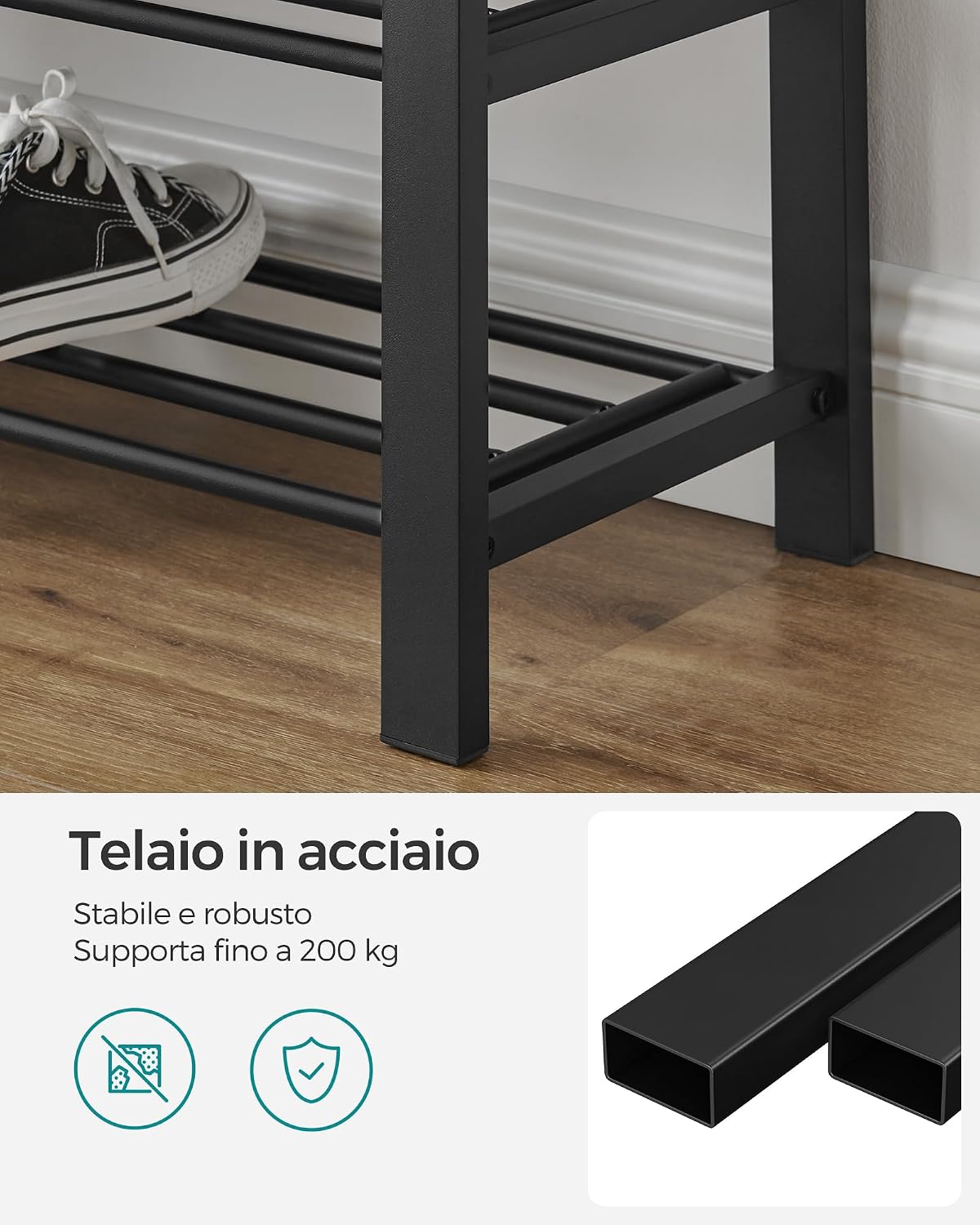 Detalle de Songmics Shoe Bench 3-Tier - 80 x 31 x 49 cm, LBS57GYZ, grigio scuro/nero