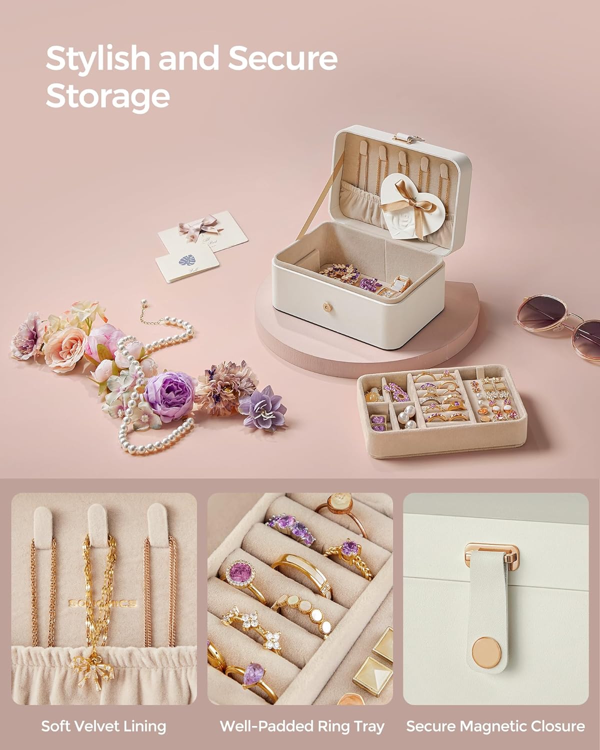 Thumbnail 5 de SONGMICS JBC166W01 travel jewellery box 11x16x8cm