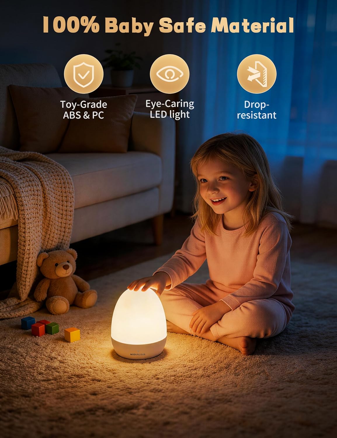 Detalle 2 de MediAcous ME-NL02 Egg Night Light with Touch Dimming and 1-Hour Timer