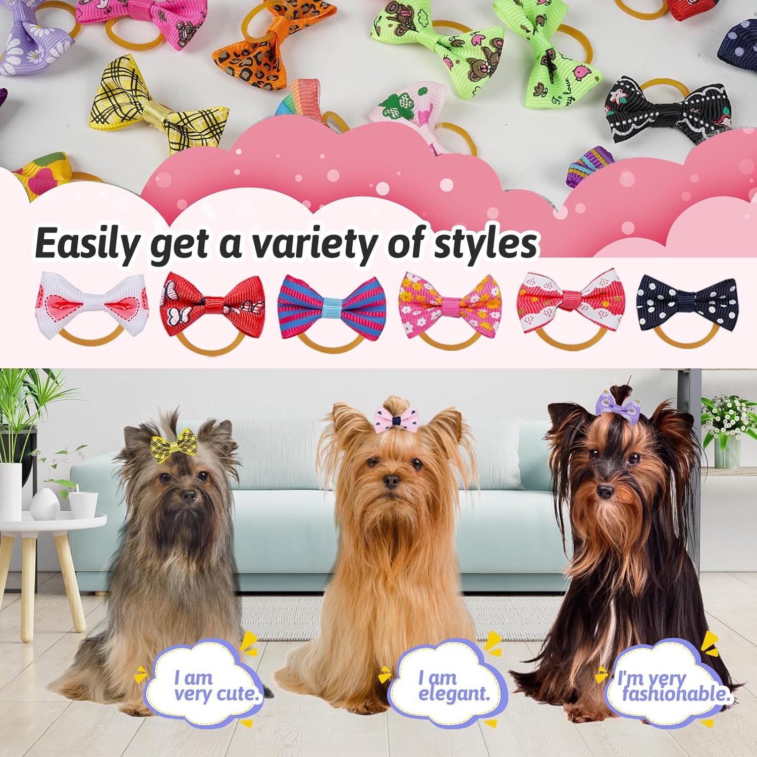 Thumbnail 2 de Chenkou Craft 50 dog hair bows (25 pairs) with elastic rubber bands – mix colours & patterns