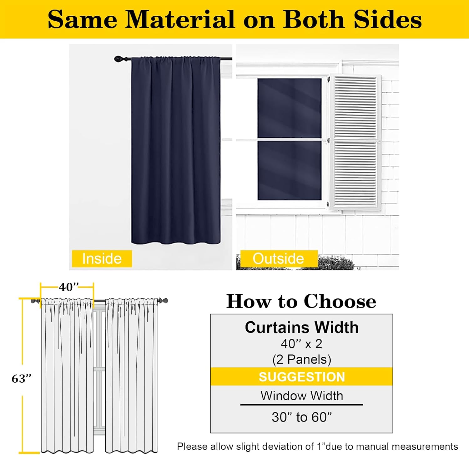 Thumbnail 1 de WelvetBLK Navy Blue Blackout Curtains 63" 🪟