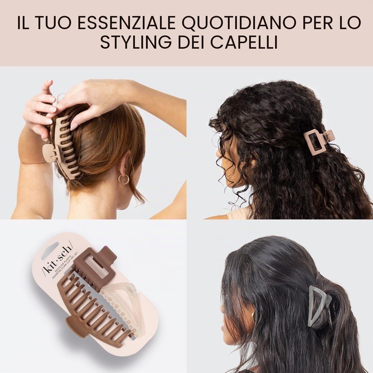 Detalle 2 de Kitsch Set di Fermagli per Capelli Assortiti da Donna – Trio di Clip in Forme e Dimensioni Differenti, 3 Pezzi