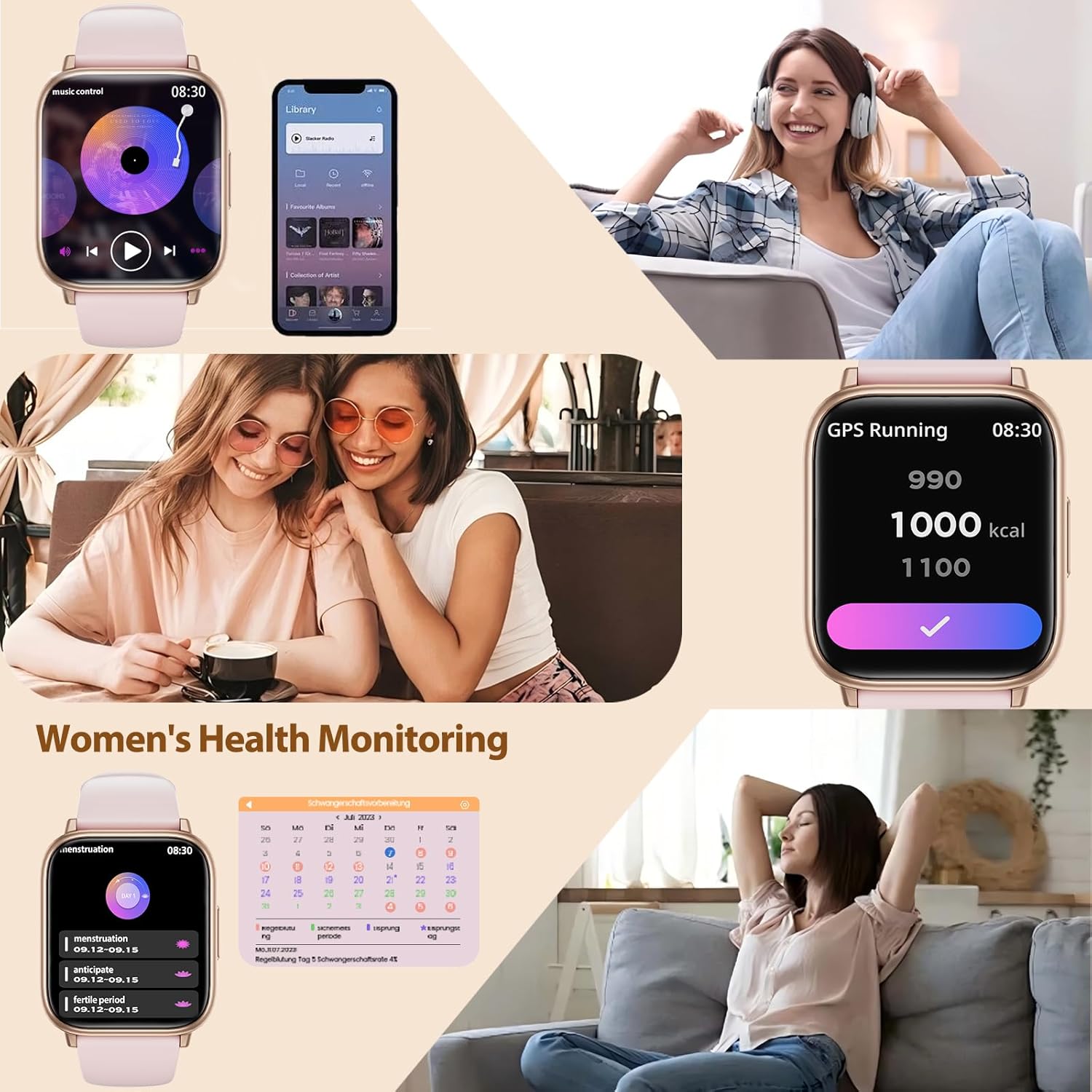 Detalle de SLOKSFil Smartwatch Donna con Chiamate Bluetooth e 120+ Modalità Sportive – Oro Nero