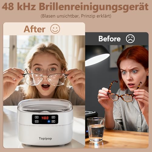 Detalle 2 de Topipop Ultraschallreinigungsgerät, 750 ml, 48 kHz und 5 Reinigungsmodi