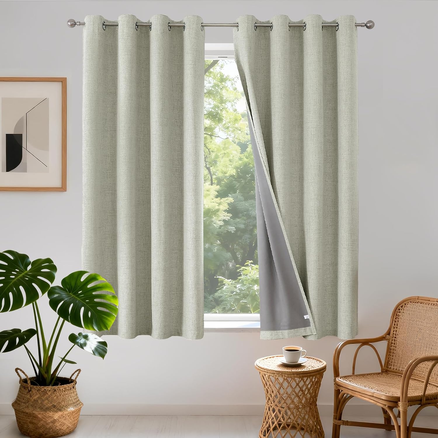 Detalle de Joydeco Rideaux occultants thermiques anti-froid et anti-chaleur 117 x 137 cm (lot de 2) beige clair