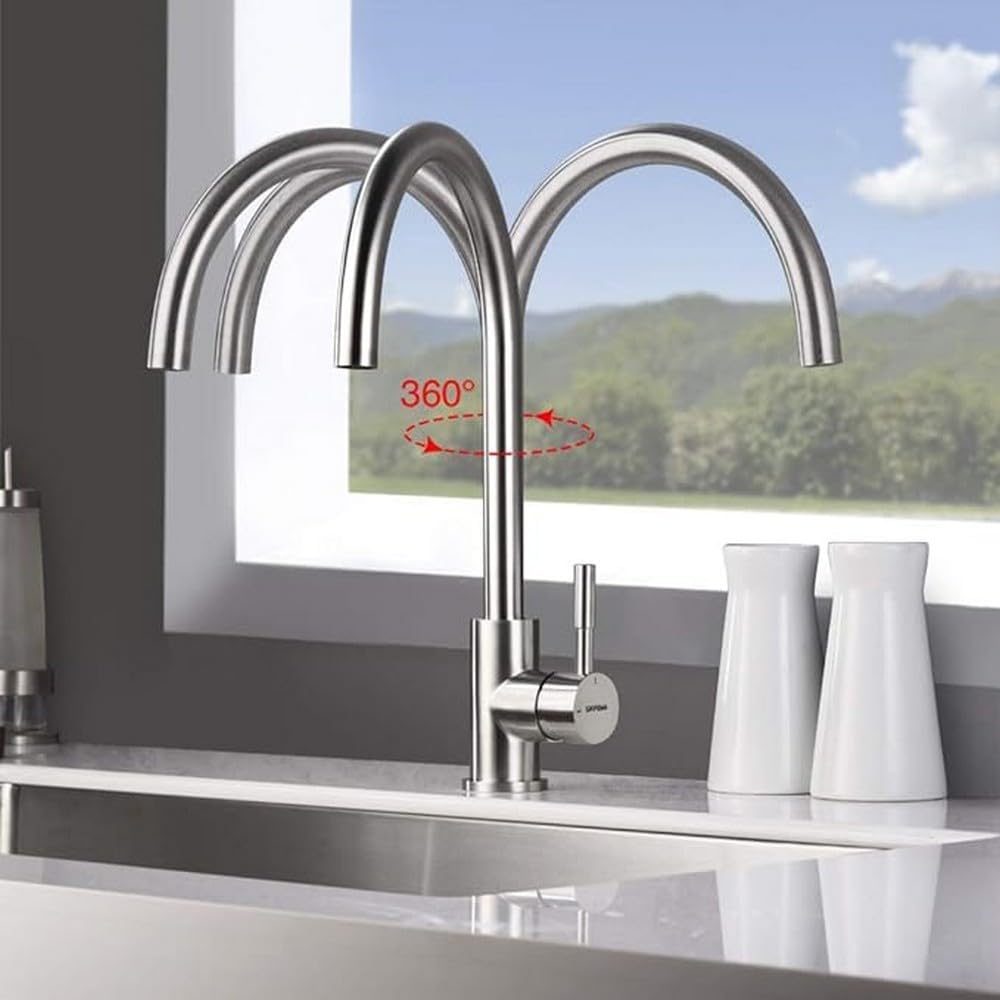 Thumbnail 1 de GRIFEMA G4008 Kitchen Sink Tap Mixer with Single Lever and High Arc 360° Swivel (Stainless Steel, Chrome finish, A+)