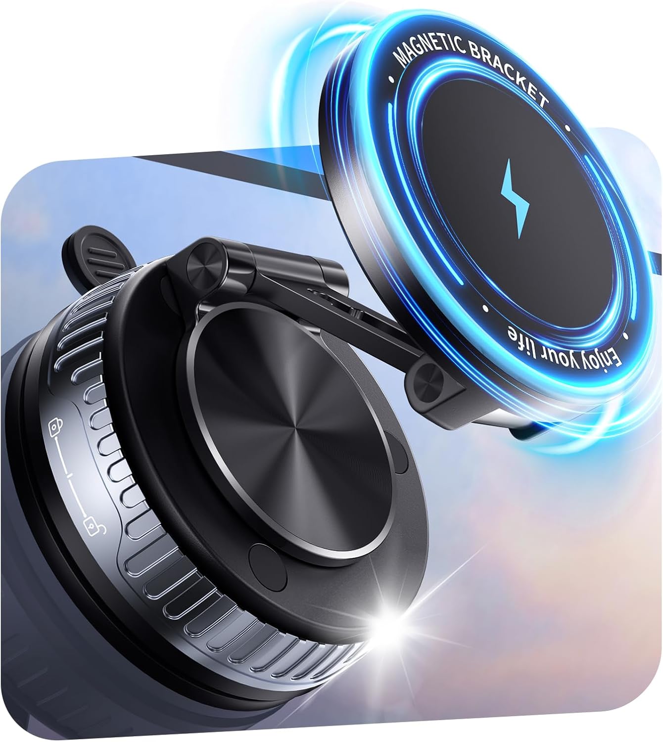 Detalle de VMKLY MagSafe Car Mount Charger with Vacuum Suction — 15W Wireless Phone Holder for Car