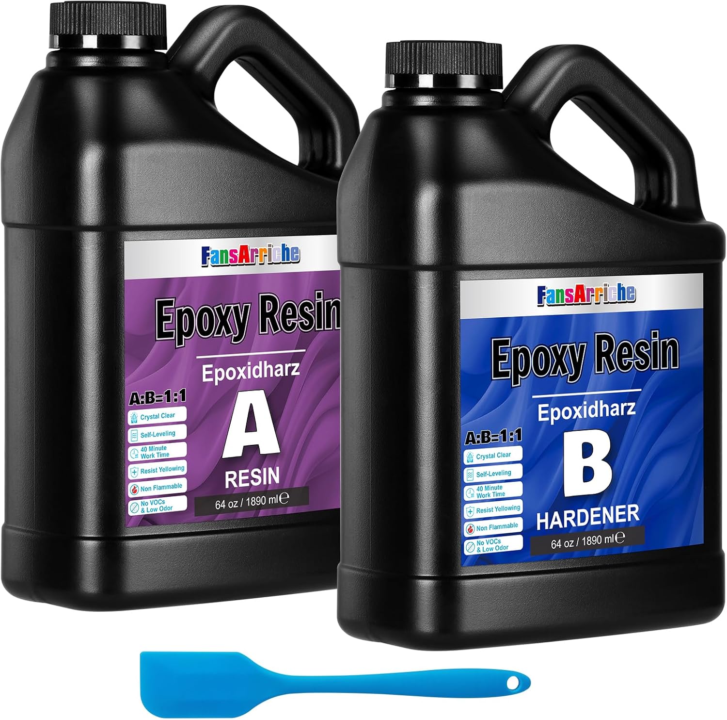 FansArriche Epoxidharz transparent 1:1 (128 oz/3.780 ml) für kristallklare Kunstharz- und Restaurationsarbeiten