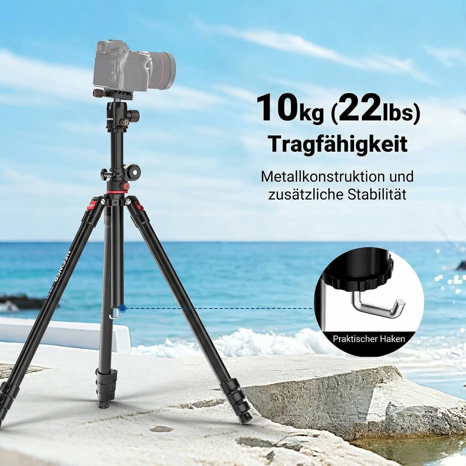 Thumbnail 6 de NEEWER 90 Zoll horizontales Kamerastativ mit Kugelkopf und umgekehrten Beinen – zuverlässig für DSLR-Video und Fotografie