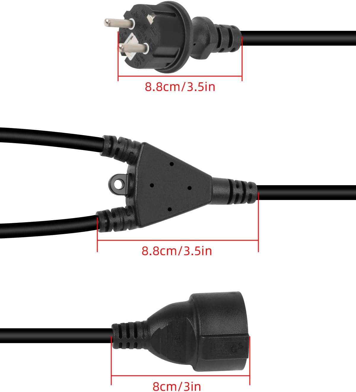 Thumbnail 5 de RIIEYOCA Stecker-zu-Doppelsteckdose Verlängerungskabel für Außenbereich (16A/250V, wasserdicht, schwarz)