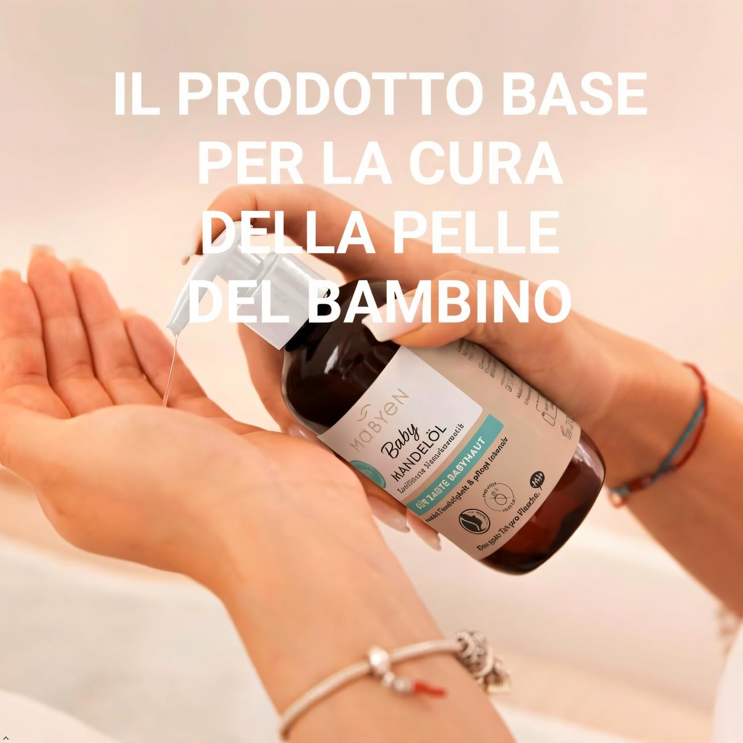 Detalle 2 de MABYEN Olio di Mandorle Bio per Bambini 200 ml – Vegano, Senza Profumo, olio da massaggio