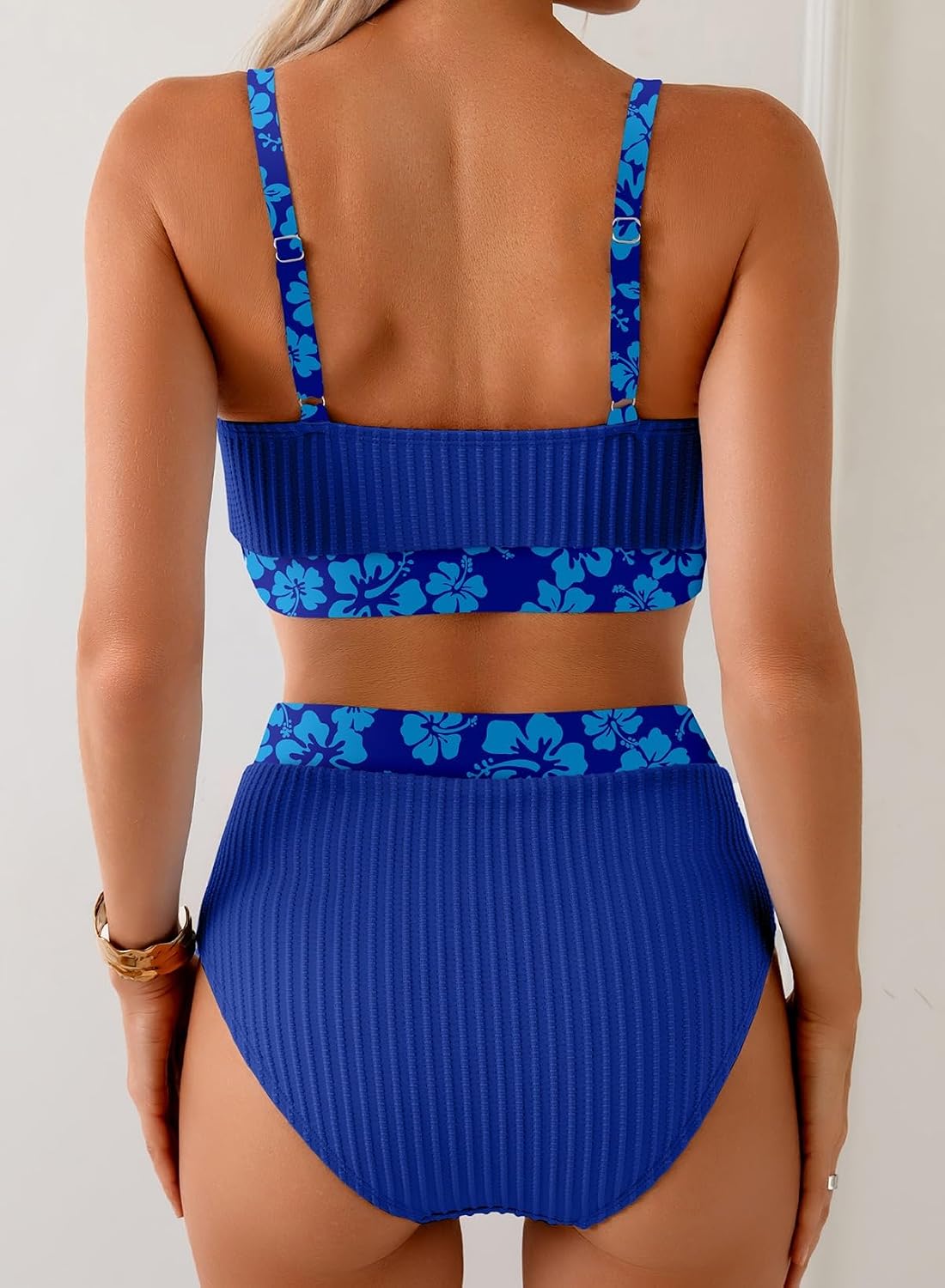 Detalle de Herseas Women's Textured Floral Print High Waist Bikini Set