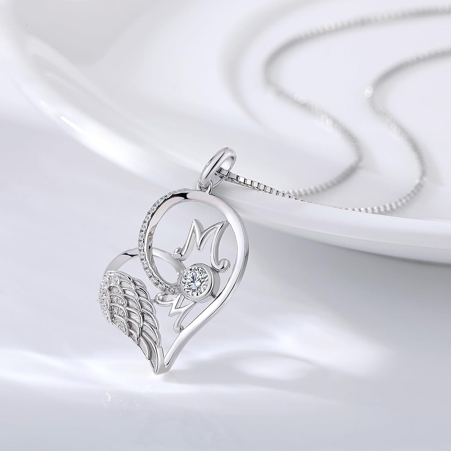 Thumbnail 2 de jiamiaoi 18K Weißgold plattierte Herz Kette mit 925 Silberkette und Herzanhänger – Geburtsstein Halskette