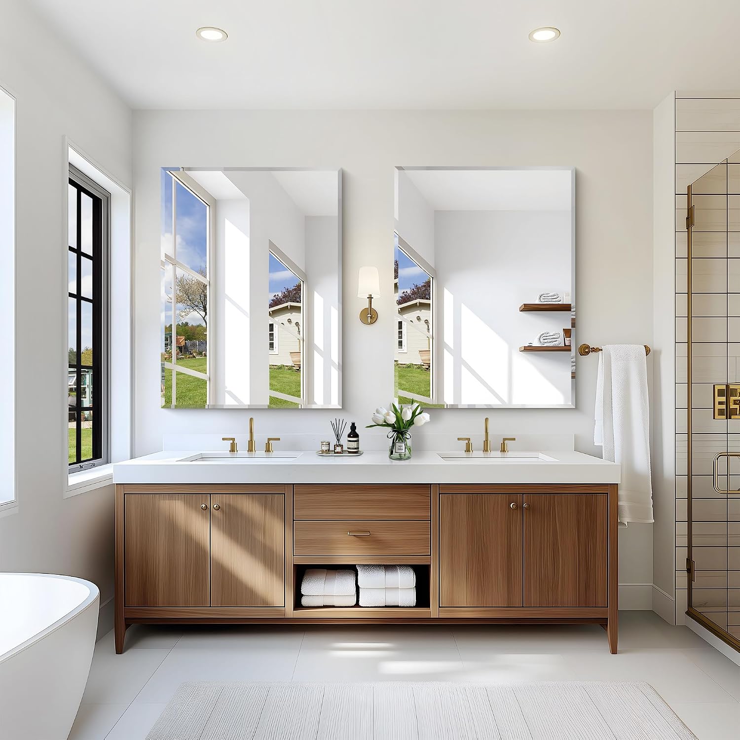 Detalle 2 de BONEWEI 30 x 40-Inch Frameless Wall Mirror with Bevelled Edge