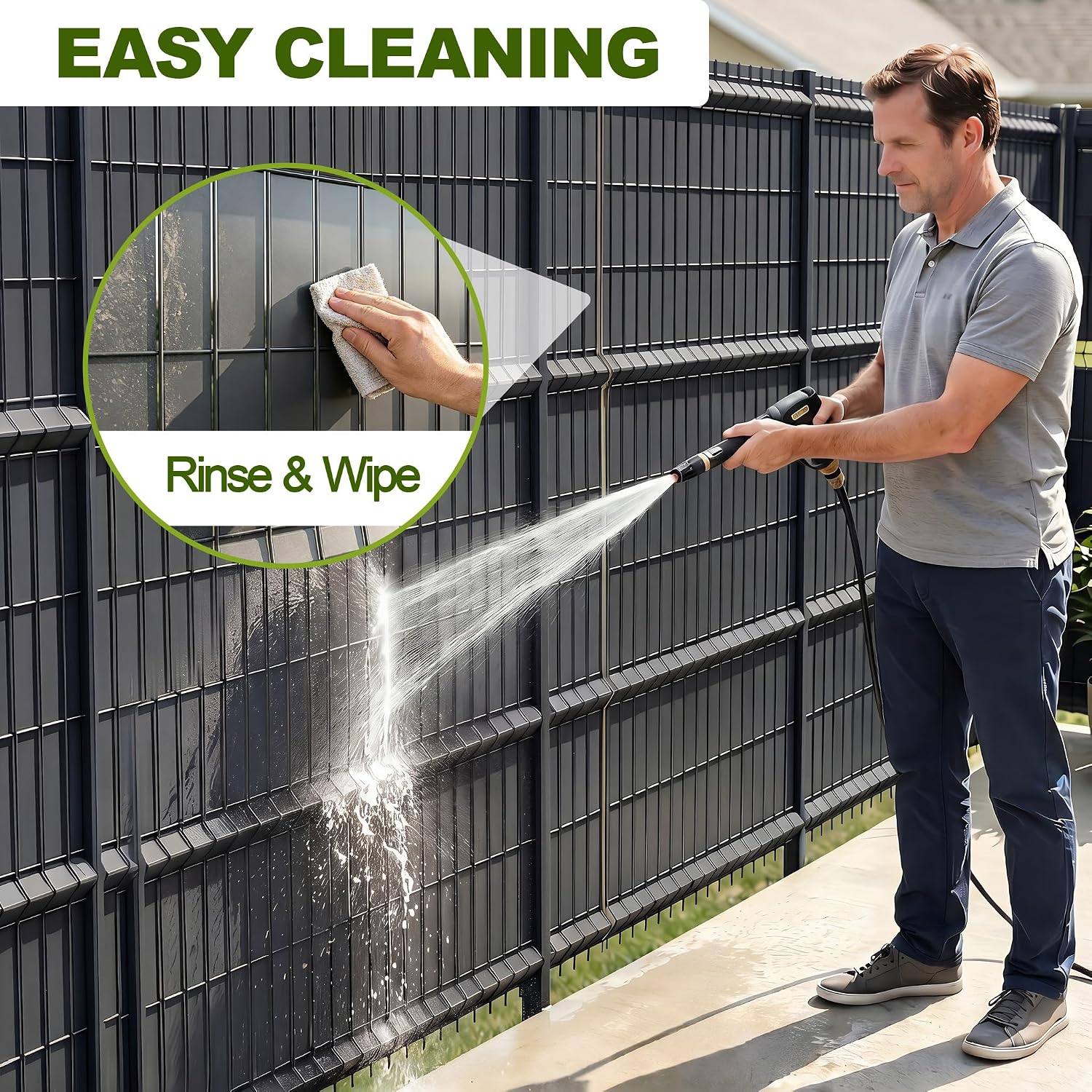 Detalle 2 de UISEBRT 35 m PVC Privacy Fence Screen Strips, 4.7 cm, Anthracite, 50 Clips