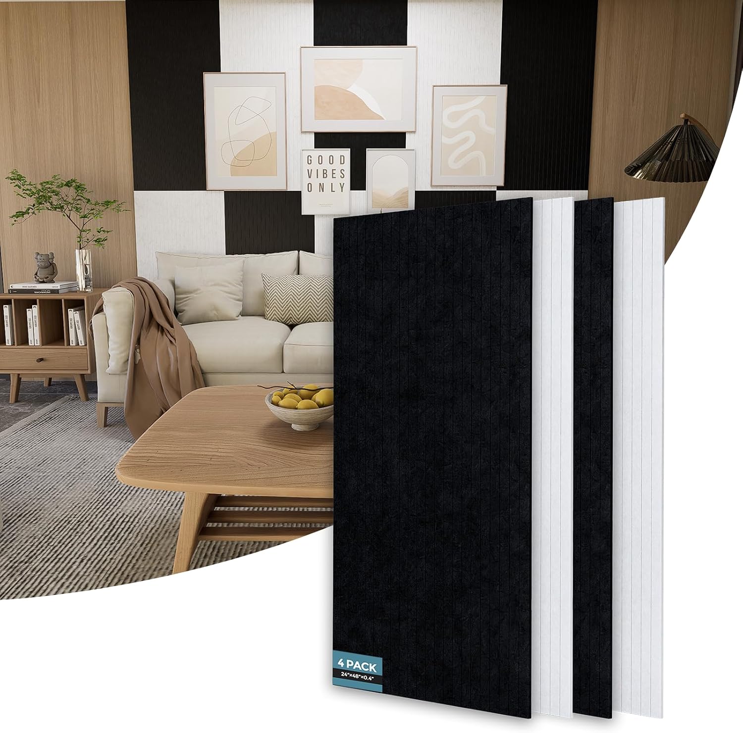 Detalle de AKUMAX AM -PET02 Acoustic Wall Panels, 4-Pack, Black and White, 32 sq ft