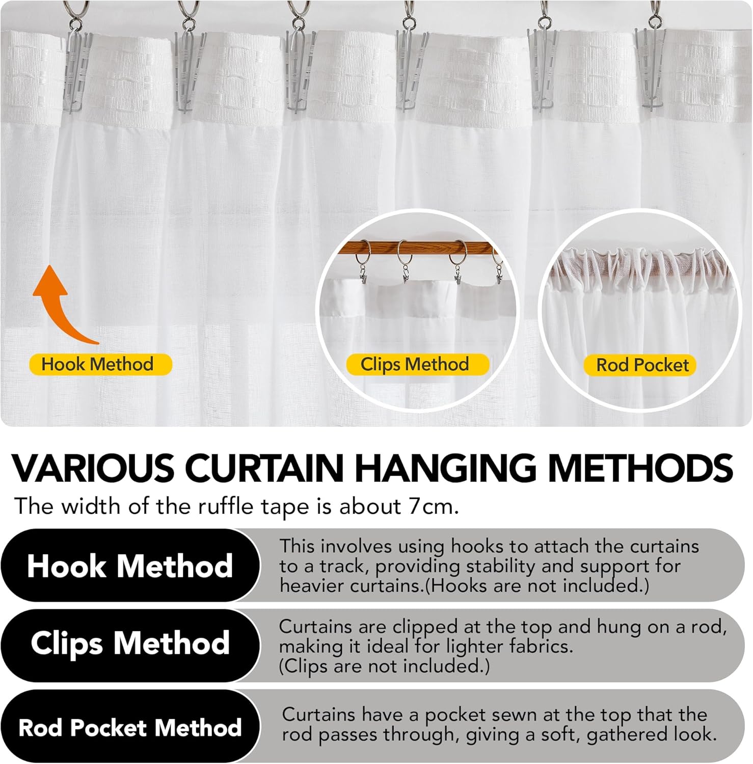 Thumbnail 2 de Deconovo Cortinas de Gasa con Volantes, Semitransparentes, Blanco 🪟