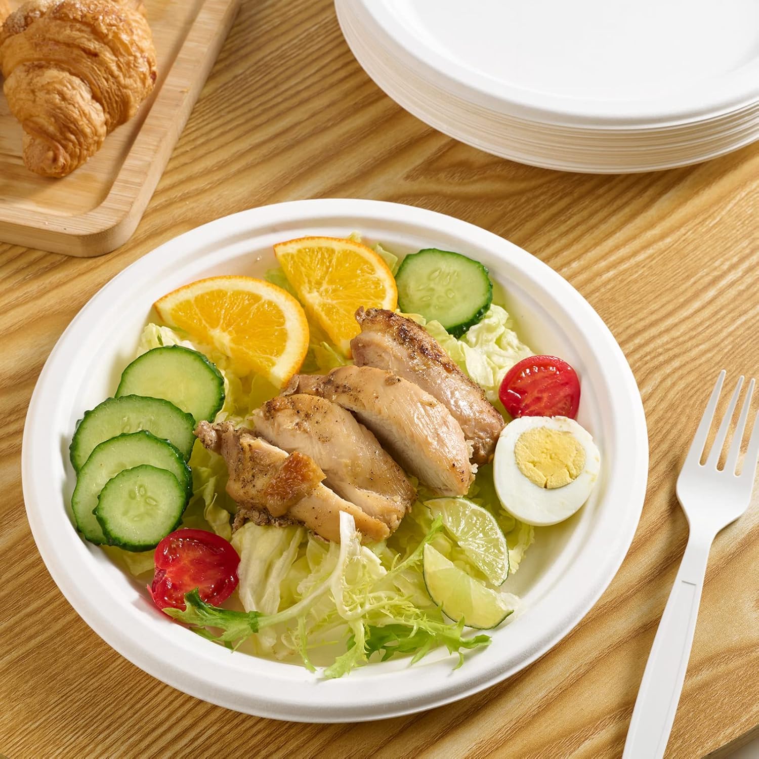 Thumbnail 1 de Vplus 150-Pack 9-Inch Compostable Paper Plates (Sugarcane Bagasse), Heavy-Duty Disposable