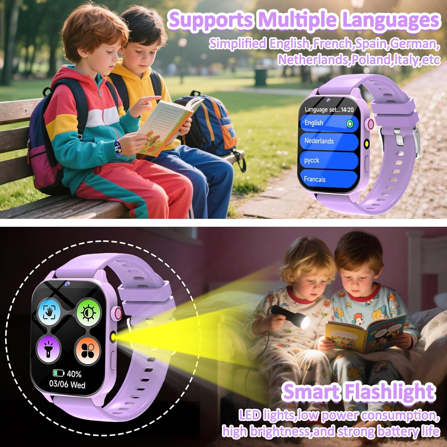 Thumbnail 5 de kaacly Kids Smart Watch for Girls and Boys (Purple) with DIY face, steps counter and sleep monitoring