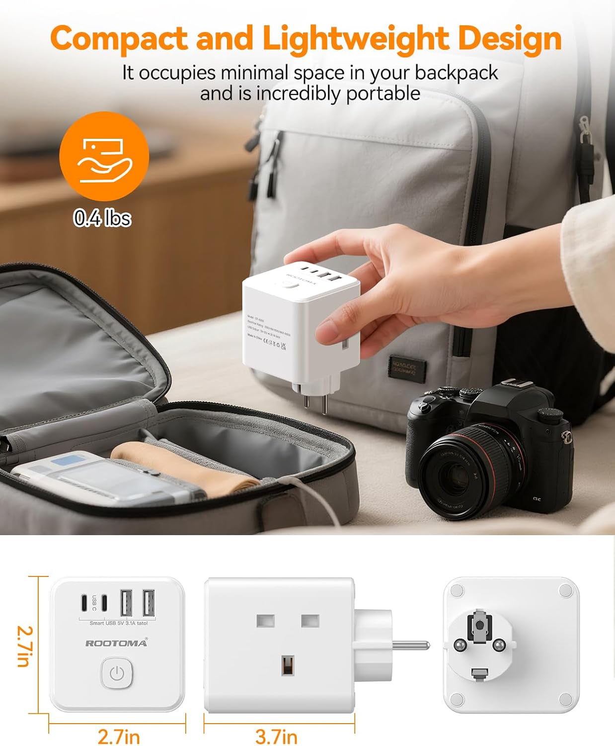 Thumbnail 6 de UK to European Plug Adapter with 4 USB Ports (2 USB-C) – 7-in-1 Cube for Europe