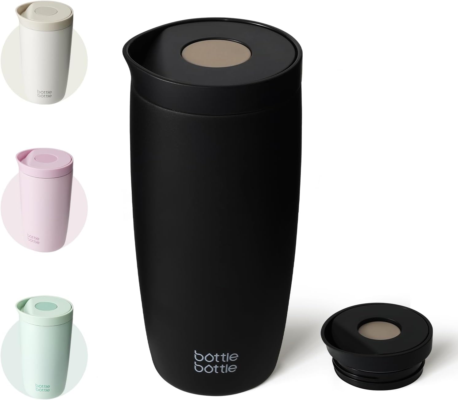 Detalle de BOTTLE BOTTLE Thermobecher 500 ml To Go – Premium Edelstahl-Isolierbecher, auslaufsicher, BPA-frei, Quick-Press-Verschluss, 4 h heiß / 8 h kalt – Schwarz
